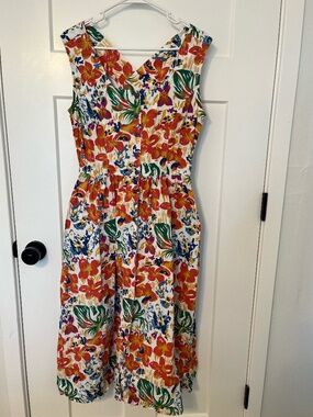 Vtg Deadstock 90s Tangibles Midi Tea Party Sun Dress M Floral 100% Cotton Open